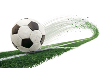  fast soccer ball on green isolated on white background PNG, AI GENERATED