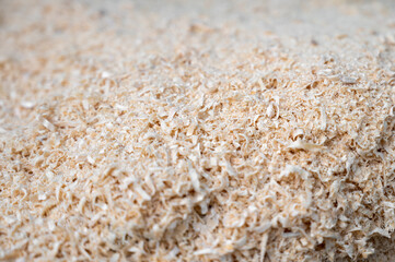 A pile of wood shavings. Full frame in the background.