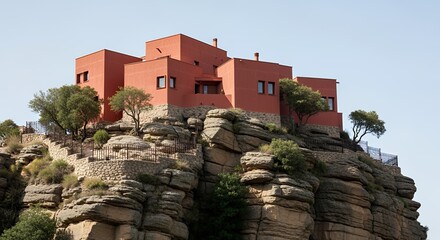Red House on a Rocky Cliffside
