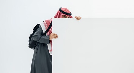 Mysterious Man Behind a Blank Sign