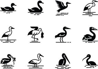 Obraz premium Collection of stylized bird silhouettes on water
