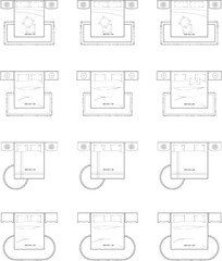 12 Collection Top View Bedroom Layout with Bed, Nightstands, and Rug. Set 16