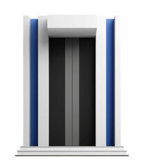 Modern elevator facade,  white, blue,  gray