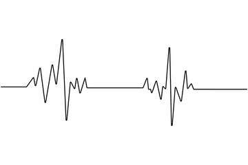 Heartbeat with heart continuous one line drawing on white background isolate outline vector illustration