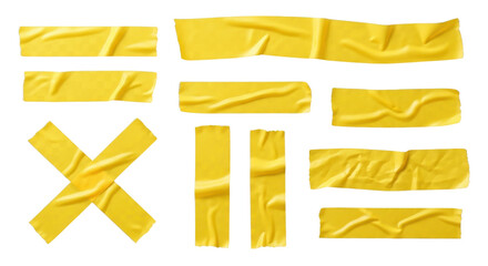 Set of yellow adhesive tape pieces isolated PNG with Transparent Background