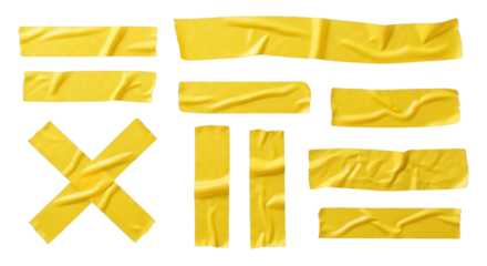 Set of yellow adhesive tape pieces isolated PNG with Transparent Background