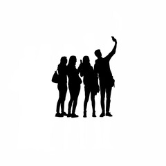 Silhouette of friends taking group selfie on white background