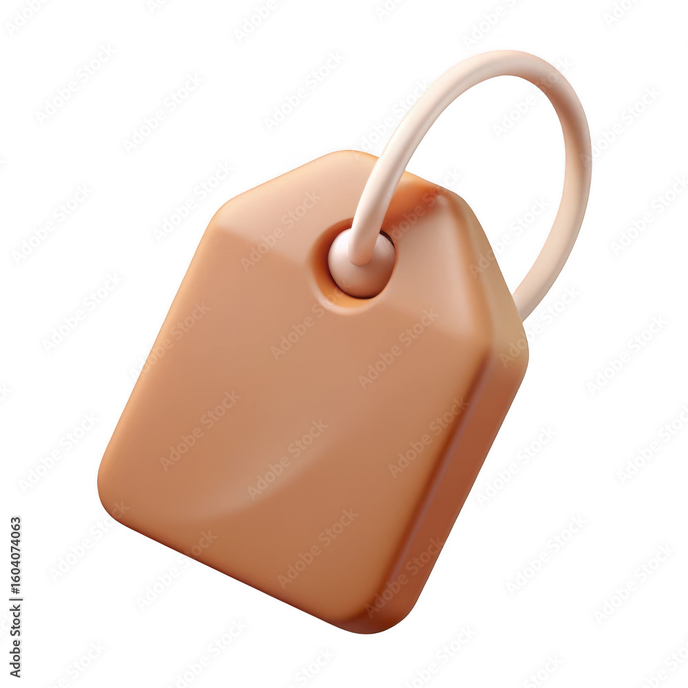 Poster 3d peach tag with rope loop isolated on transparent background