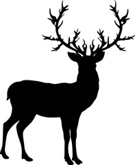 Regal deer silhouette with branching antlers, minimalist and bold black style