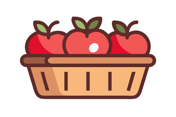 Red apples in wooden basket flat vector