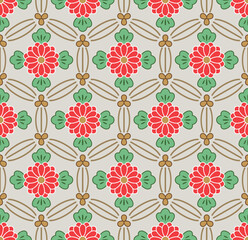 Japanese Flower Leaf Hexagon Vector Seamless Pattern