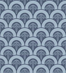 Japanese Leaf Motif Circle Wave Vector Seamless Pattern