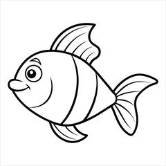 Cartoon Illustration of a Happy Fish in Simple Black and White Style