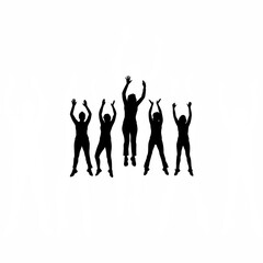 Silhouette of group doing synchronized jumping jacks on white background