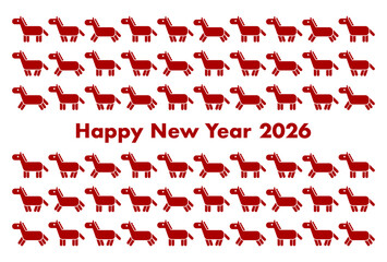 赤い馬模様の2026年午年年賀状イラスト