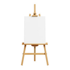Wooden art easel with blank canvas for painting isolated PNG with Transparent Background