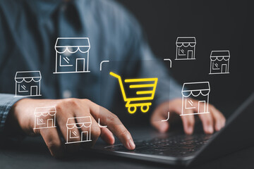 Owner business and delivery shopping online concept. Entrepreneur profit earning and goal successful franchise store. Future best product and store and competent system