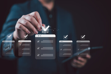 Digital customer feedback system checklist review form. Useful for business evaluation, quality...