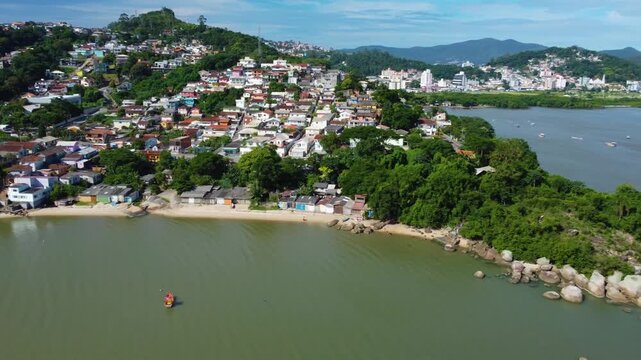 Curtume Beach and Vinhas Island in Florianopolis, Brasil. Taken with my drone
