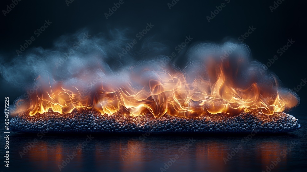 Aufkleber contemporary simple fireplace with minimalistic elements featuring dancing fire flames in a dark cle