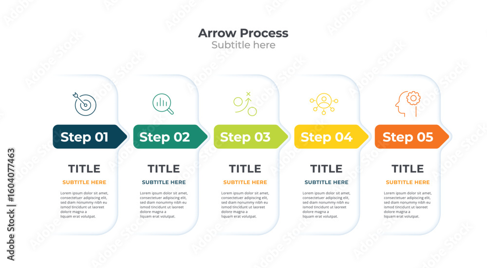 Poster modern infographic 5 steps with arrow guide. vector template