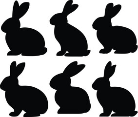black rabbit silhouettes,black bunny rabbit shapes,minimalist rabbit illustrations,rabbit silhouette vector art,stylized rabbit icons,abstract rabbit graphic elements,simple rabbit outline icons,black