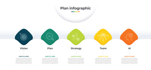 Modern Infographic 5 steps with arrow guide. Vector Template