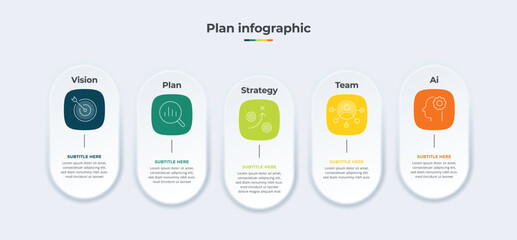 Modern Infographic 5 steps with arrow guide. Vector Template