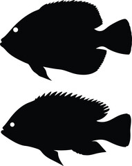 black fish silhouette, minimalist vector illustration, simple black and white graphic design, line art style, negative space design, minimalist aquarium art, modern fish icon, digital clipart
