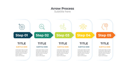 Modern Infographic 5 steps with arrow guide. Vector Template