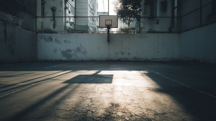 empty basketball court with natural light and soft shadow tones