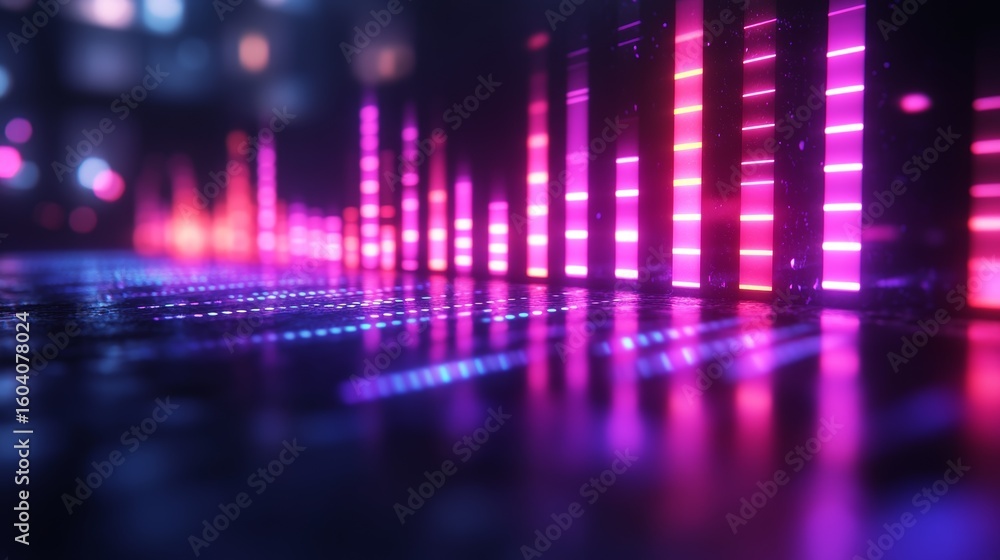 Aufkleber minimalist dark gradient backdrop featuring simple glowing vertical bars in rhythmic music equalizer
