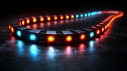 Minimalist fiber optic cable glowing with soft multicolored light on a neutral surface