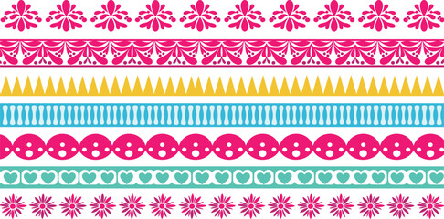 Horizontal border mexican ornament design vector illustration. Decorative hispanic folk divider template
