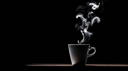 Soft Faded Light Highlighting a Vintage Wooden Background with a Rustic Ceramic Coffee Cup and Swirling Steam