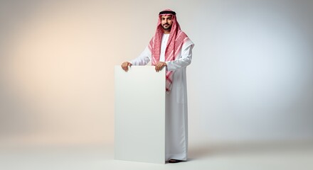 Arab Man Holding a Blank Sign,Studio Shot