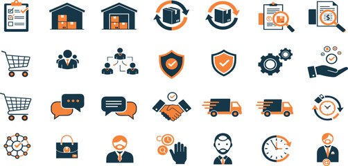 Procurement management and strategy concept editable stroke outline icons set isolated on white background flat vector illustration.