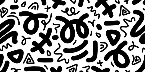 Fun line doodle seamless pattern. Creative minimalist style art background for children or trendy design with basic shapes. vector illustration.