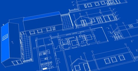house architectural project sketch 3d illustration	
