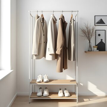 Light and Airy Scandinavian-Style Entryway with Open Wardrobe