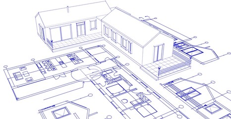 house architectural project sketch 3d illustration	
