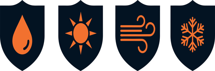 Weather shield editable stroke outline icons set isolated on transparent background flat vector illustration