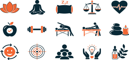 Wellness editable stroke outline icons set isolated on white background flat vector illustration