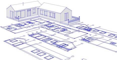house architectural project sketch 3d illustration	
