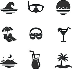 Vector illustrations featuring various summer elements with beach themes