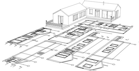 house architectural project sketch 3d illustration	
