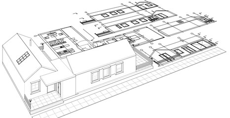 Fototapeta premium house architectural project sketch 3d illustration 