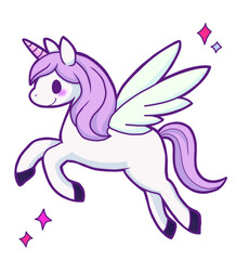 Hand-Drawn Cute Unicorn – Lavender Mane Fantasy Pony Illustration