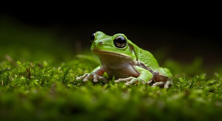 Obraz premium Vibrant Green Frog on Lush Moss
