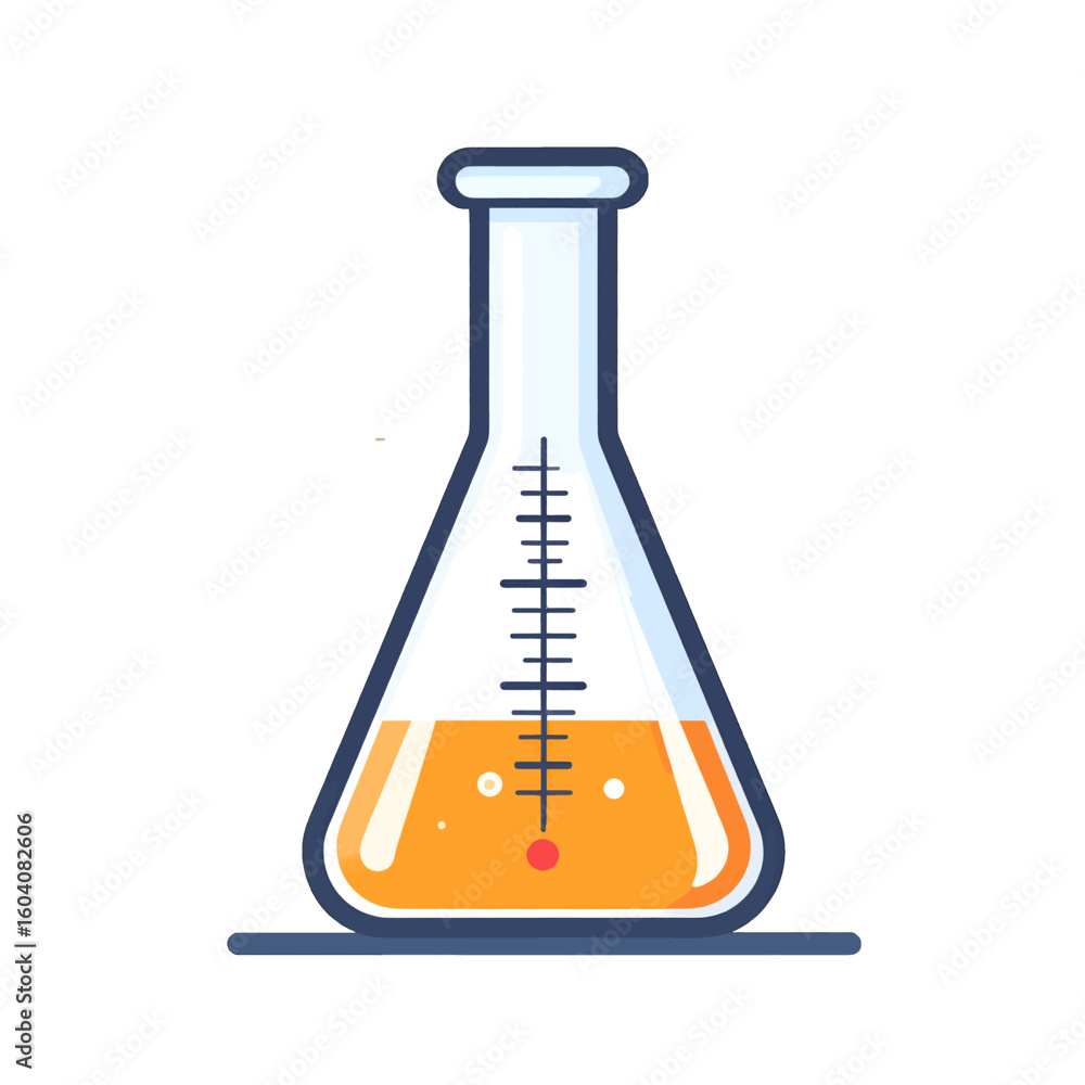 Aufkleber vector icon of a laboratory erlenmeyer flask with an orange bubbling liquid.